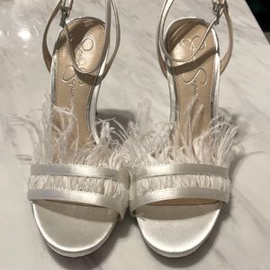 Fabulous white feather Jessica Simpson heels- wedding heels